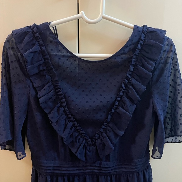 & Other Stories Holiday EveningNavy Swiss Dot Open Back Ruffle Midi Dress Size 6 - Picture 7 of 12